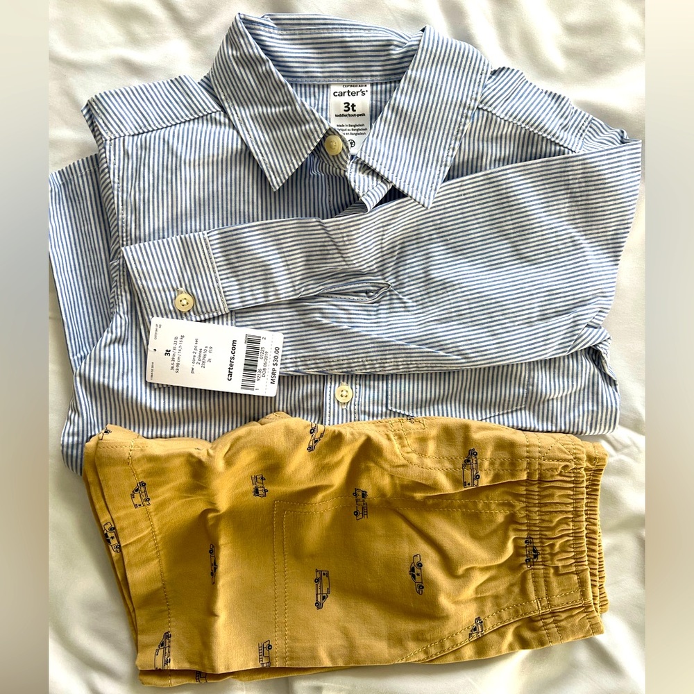 *Brand New* Toddler long sleeve button down and shorts set size 3T
